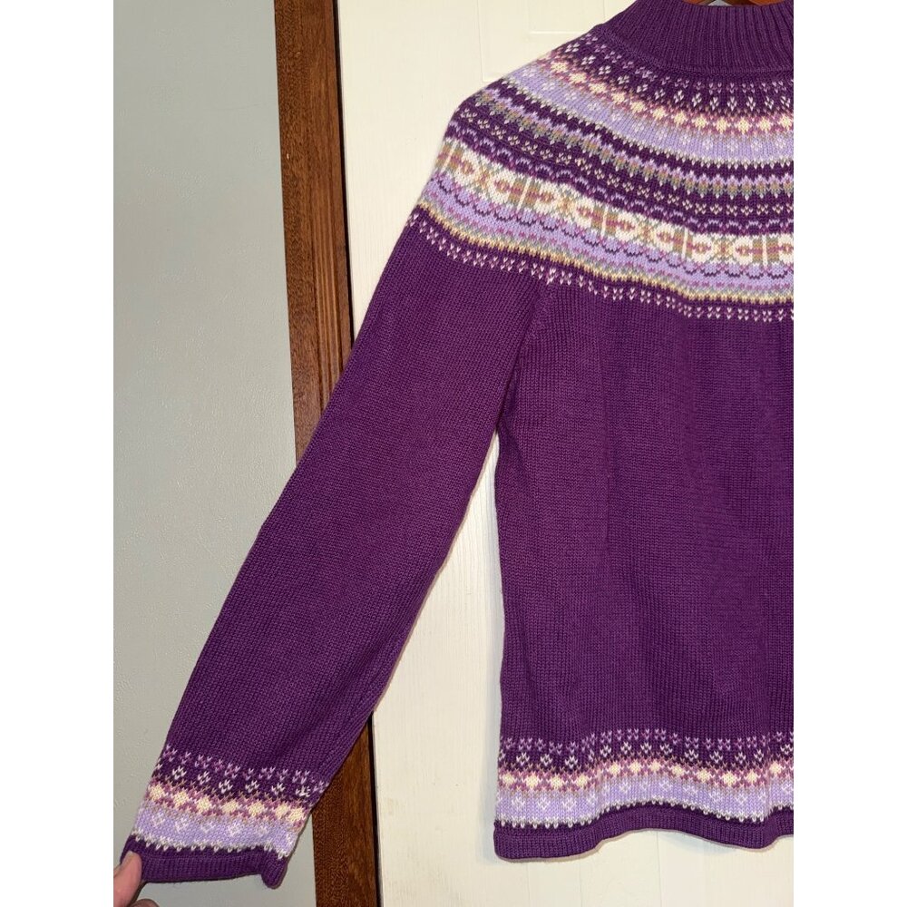 NWT Tiara International Design Purple Full Zip Mock Neck Fair Isle Sweater Med - Picture 11 of 12